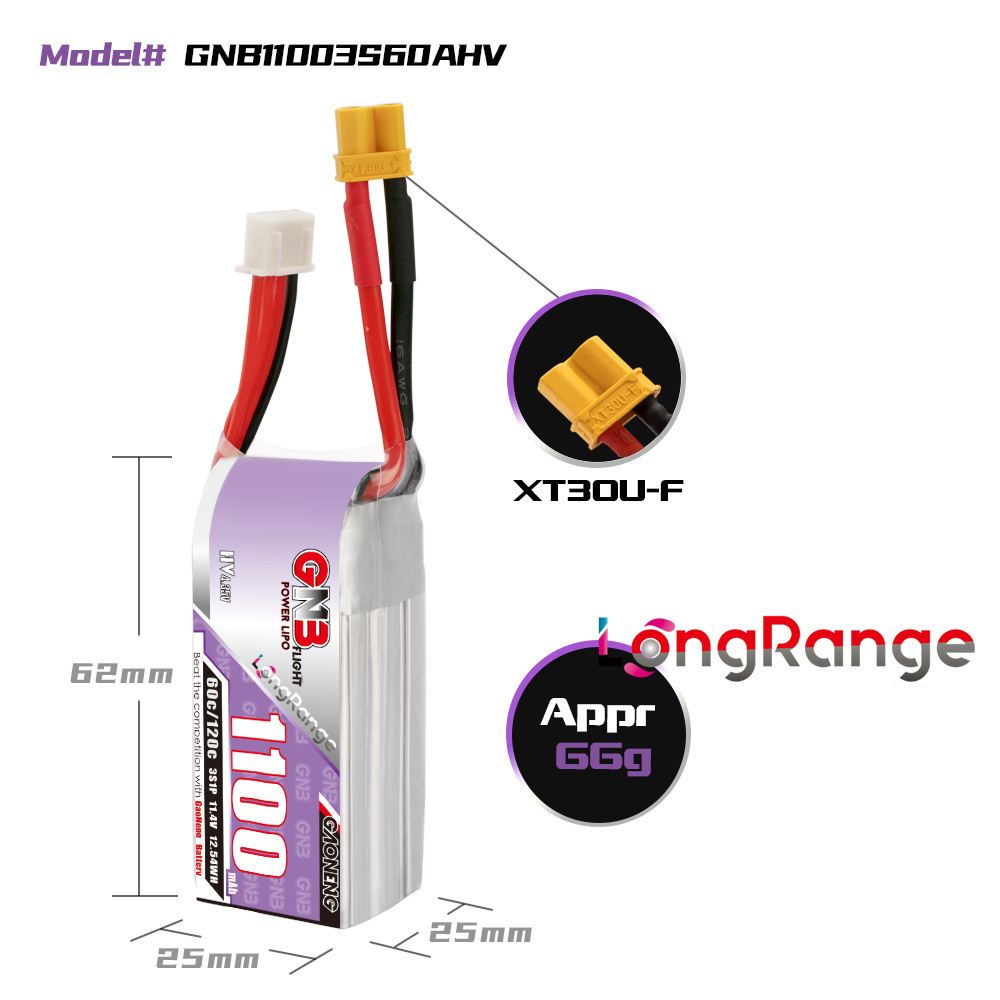 GNB 1100mAh 2S 3S 4S 6S 60C/12 - Lipo Battery 4S recensie en prijs